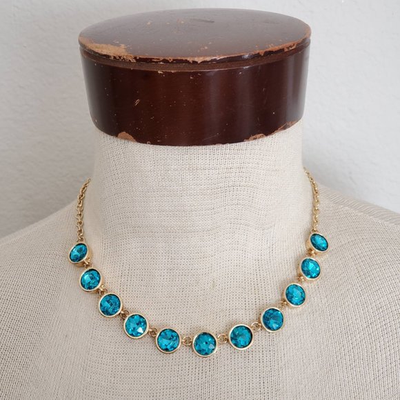 Lydell NYC Gold Tone & Aqua Blue Crystal Necklace - Picture 2 of 4